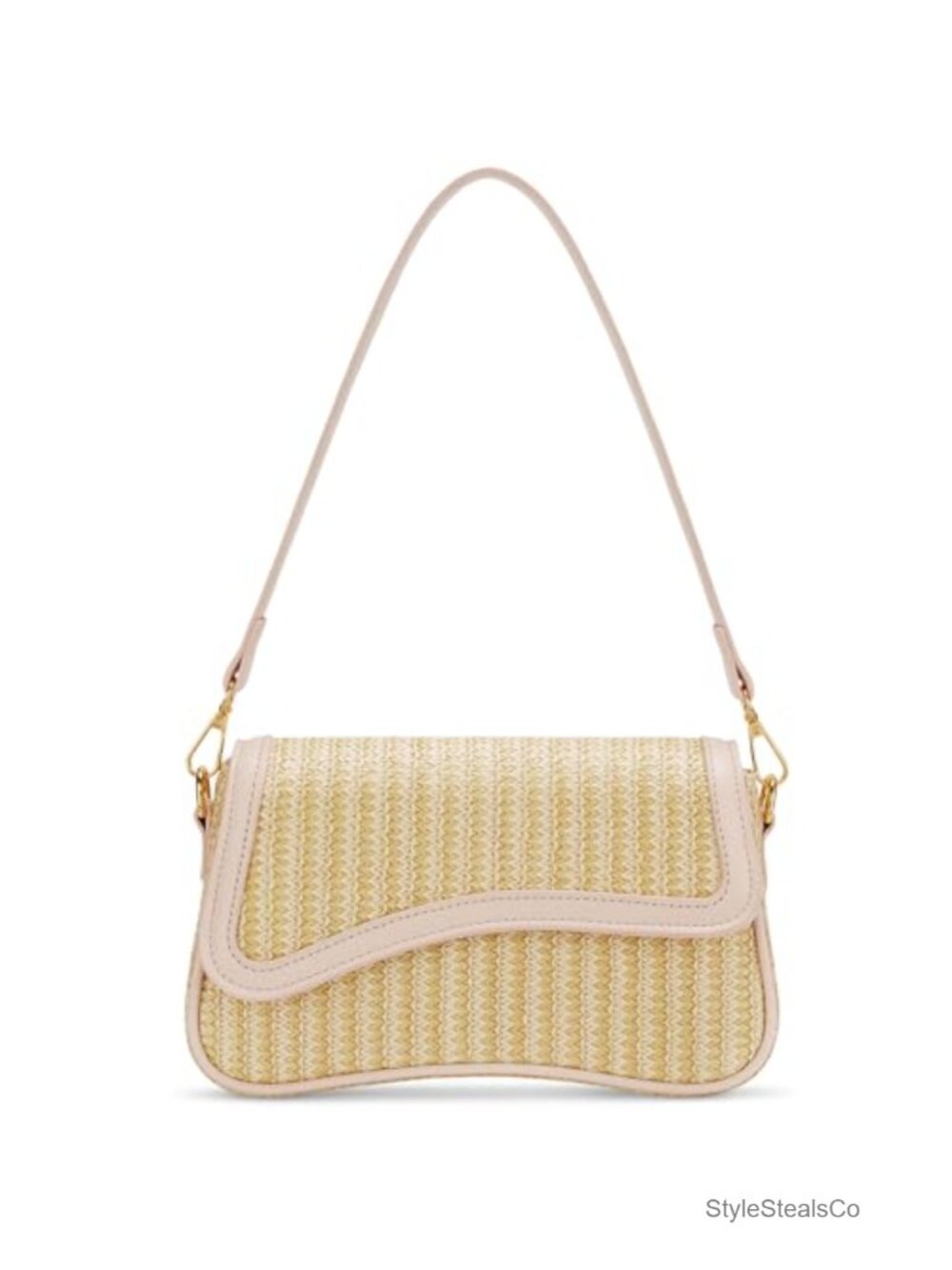 Straw PU Leather Hobo Shoulder Bag Detachable Chain Crossbody Mini